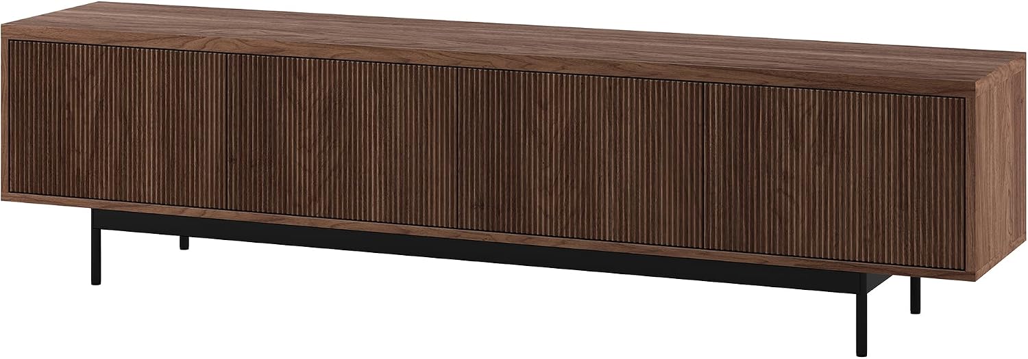 Henn&Hart Fluted TV Stand for TVs up to 85' with 2 Open-Concept Ribbed Storage Cabinets for Living Room, Family Room, or Office, Medium Walnut