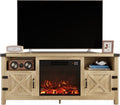 Furmax Entertainment Center with Fireplace, Fireplace TV Stand with Storage Cabinets and 2 Open Shelves, Modern Media TV Console for Living Room (Light Oak)