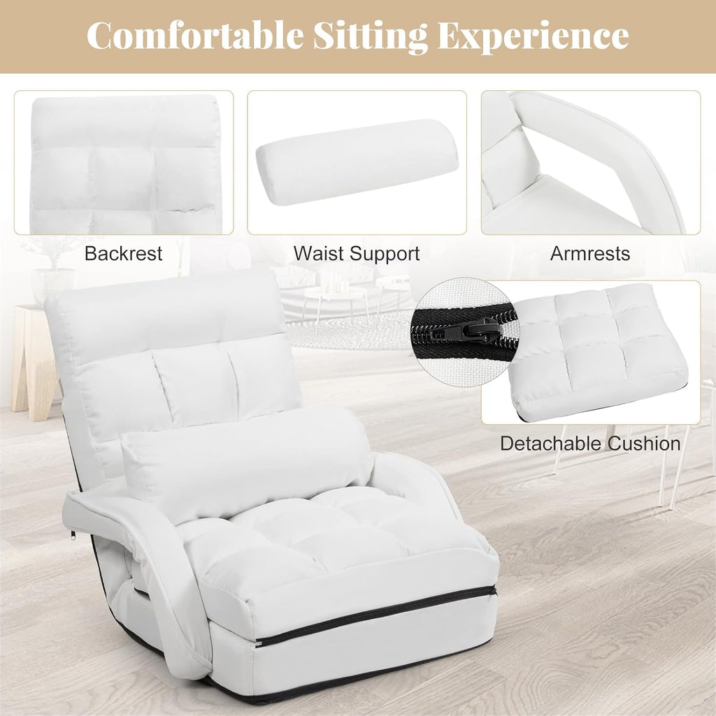 Giantex Folding Floor Chair with 6-Position Adjustable Backrest, Armrests & Removable Pillow, 330Lbs Capacity, Indoor Lazy Sofa Armchair, Chaise Lounger Bed, Gaming Recliner for Living Room Bedroom