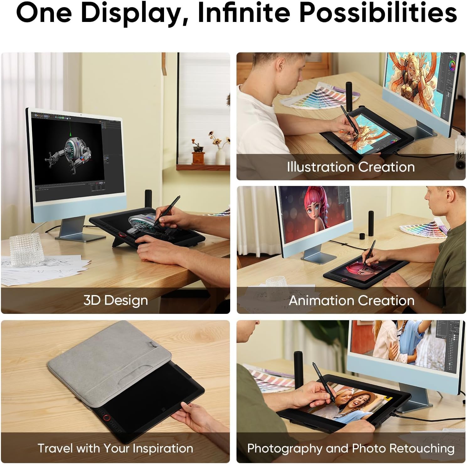 XPPen Upgraded Artist13.3 Pro V2 Drawing Tablet with Screen, 16384 Pen Pressure X3 Pro Stylus Pen Display, 99% sRGB Full-Laminated AG Screen Graphic Tablet with Stand, Red Dial, 8 Shortcut Keys 13.3'