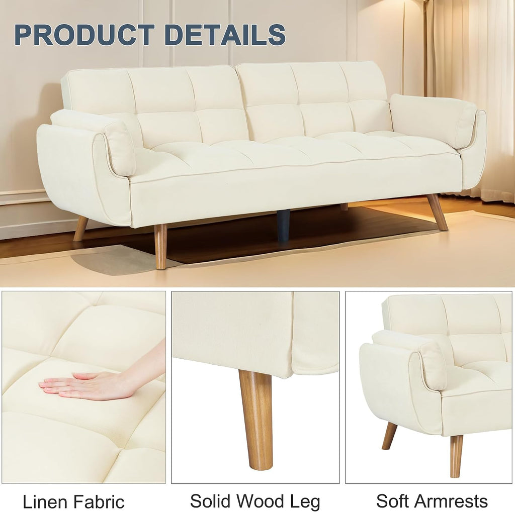 Convertible futon Sofa Bed, Sleeper Sofa Bed with Adjustable backrest, Small Space Small Sofa, Living Room, Bedroom (Beige)