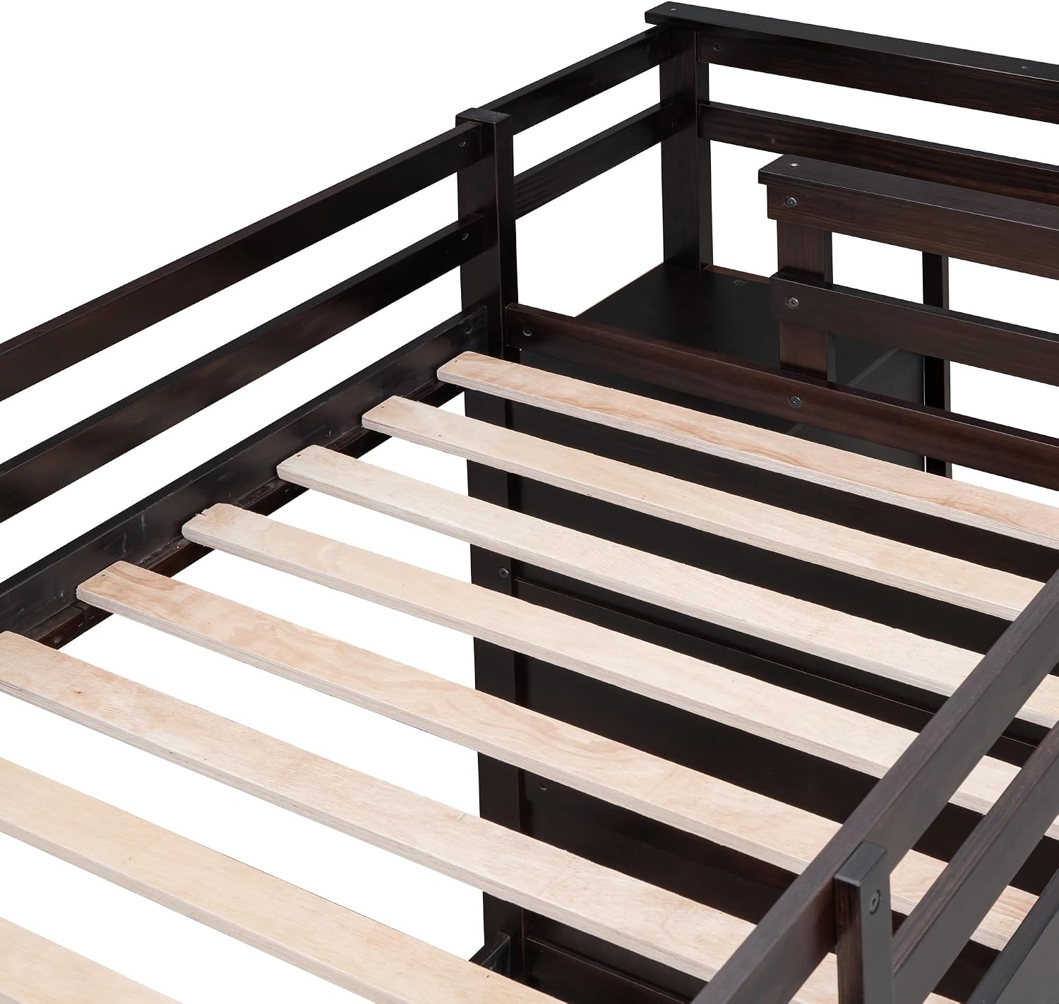 Harper & Bright Designs Twin Over Twin Bunk Bed with Staircase and Trundle, Solid Wood Bunk Beds with 4 Storage Drawers and Safety Guard Rail, Kids Bunk Bed Frame, No Box Spring Needed (Espresso)
