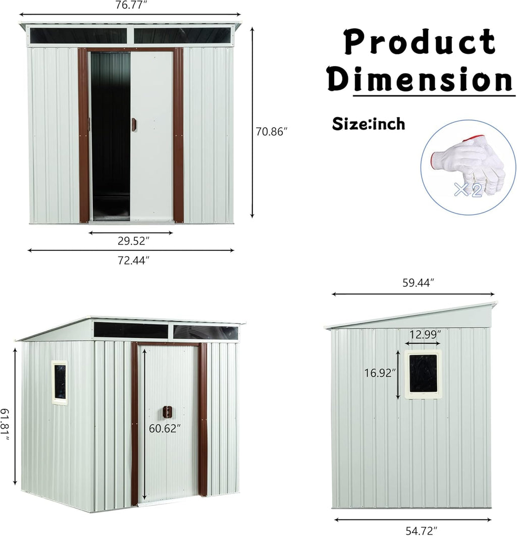KEIKI 6x5 FT Outdoor Metal Storage Shed with Sloped Roof,Window,Transparent Plate and Lockable Sliding Door for Garden Yard