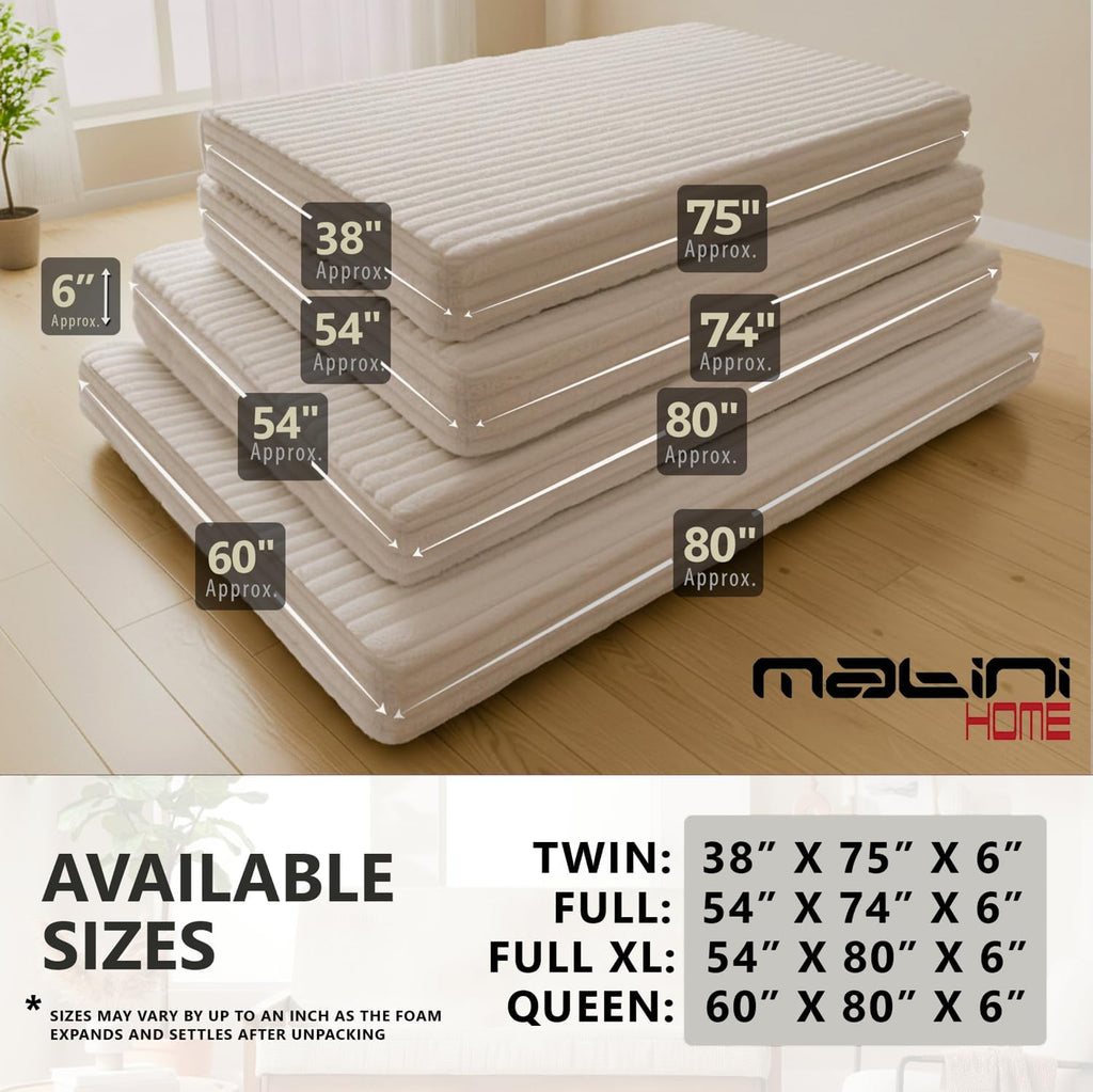 Memory Foam Futon Mattress, Foldout Couch Futon Mattress - 6x54x74 (Charcoal) - Plush Faux Fur Fabric Comfortable and Heavy Duty Sofa Bed, Thick Corded Cushion for All (Frame NOT Included)