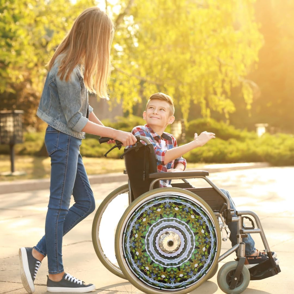 Designer Cover for Wheelchair Wheels, Enhances Aesthetics, Easy Install/Remove, Lightweight, New Matt Finish (Lush Leaves)