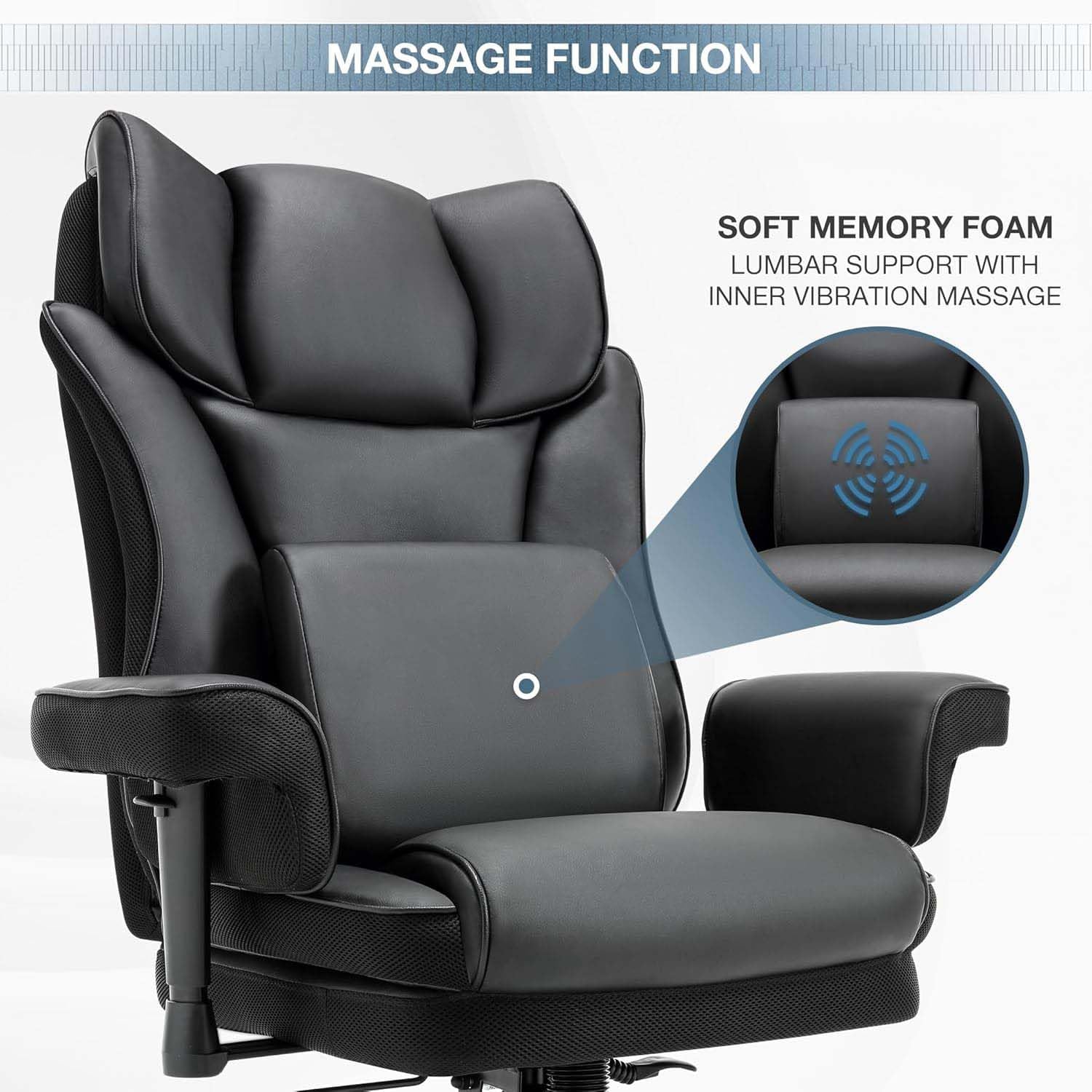 Ergonomic Computer Gaming Chair with Adjustable Armrest, Comfy High Back Office Chairs with Lumbar Support, Height-Adjustable Rocking Massage Chairs for Office, Bedroom, Apartment (Black)