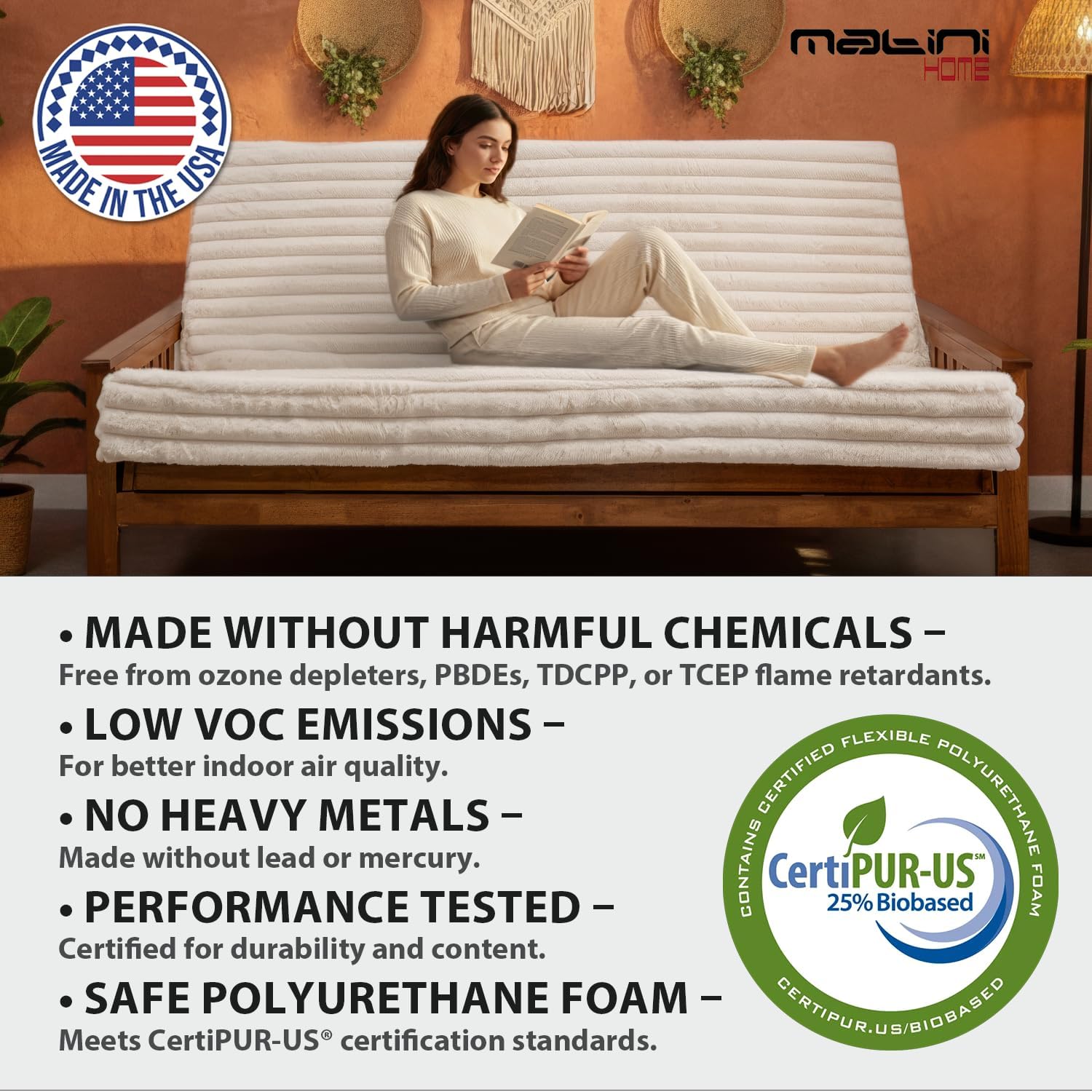 Matini Home Memory Foam Futon Mattress, Foldout Couch Futon Mattress - 6x54x74 (Beige) - Plush Faux Fur Fabric Comfortable and Heavy Duty Sofa Bed, Thick Corded Cushion for All (Frame NOT Included)