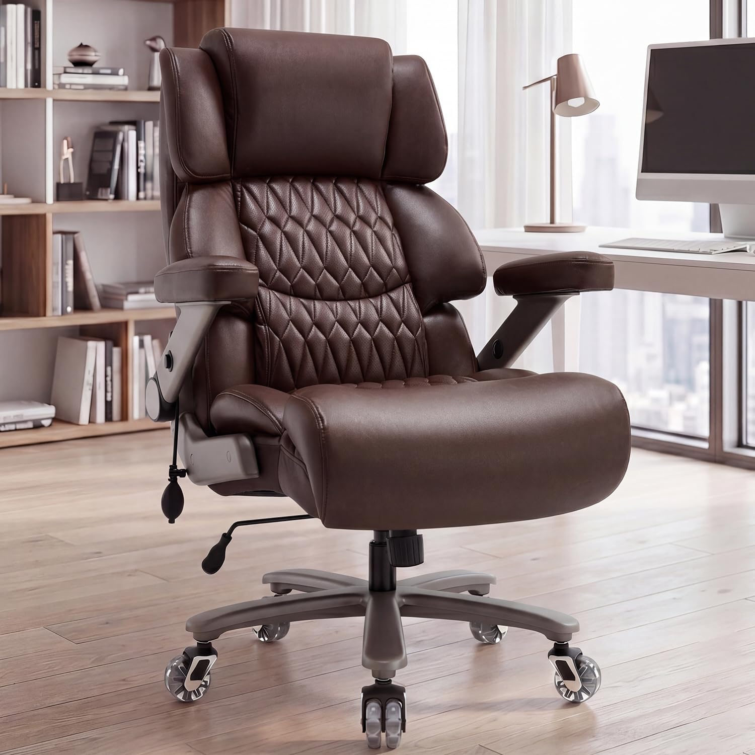 700lbs Big and Tall Office Chair - Adjustable Lumbar Support Heavy Duty Metal Base Quiet Rubber Wheels High Back Large Executive Computer Desk Swivel Chair, Ergonomic Design for Back Pain