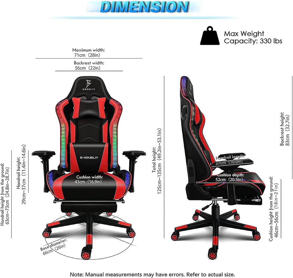 Massage Gaming Chair with Footrest, Computer Chair with Speakers and RGB Lights Height Adjustable Gamer Chair with 4D Armrests Headrest and Lumbar Support Office Chairs for Gaming,Black