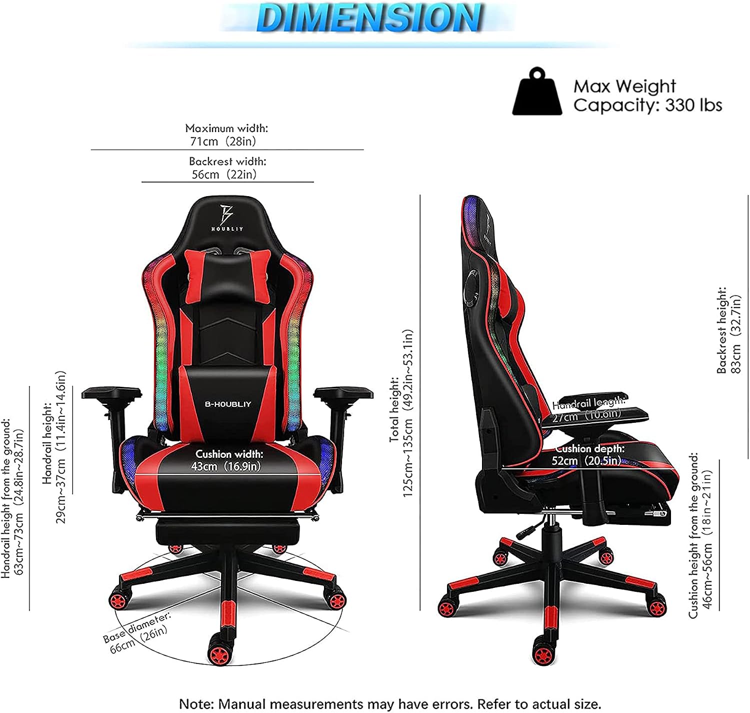Massage Gaming Chair with Footrest, Computer Chair with Speakers and RGB Lights Height Adjustable Gamer Chair with 4D Armrests Headrest and Lumbar Support Office Chairs for Gaming,Black