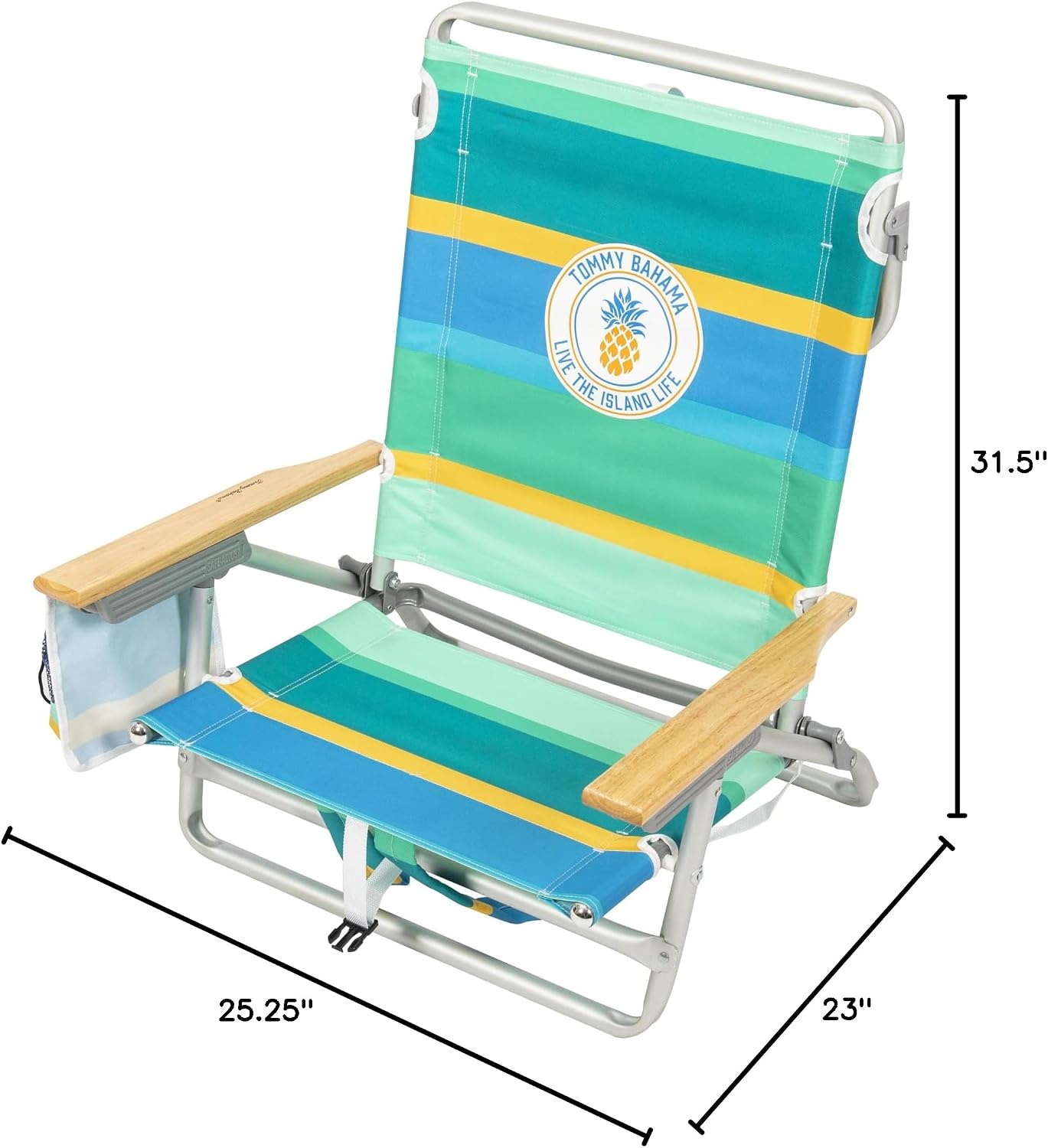 Tommy Bahama 5-Position Classic Lay Flat Backpack Cooler and Cup Holder Beach Chair, Portable Folding Beach Chair for Tanning, 2-Pack, Stripe