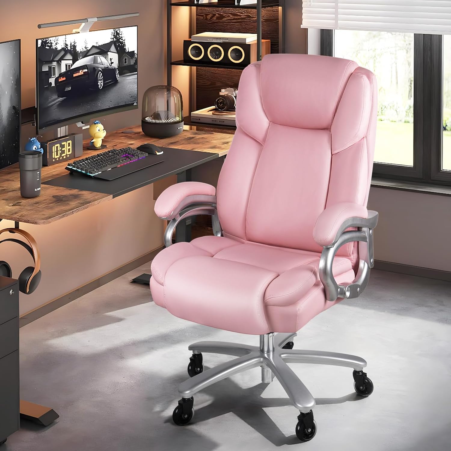 OFIKA Big and Tall Office-Chair 500lbs - Adjustable Lumbar Support, Office Chair for Heavy People, Heavy Duty High Back Executive with Wide Seat and Quiet Rubber Wheels
