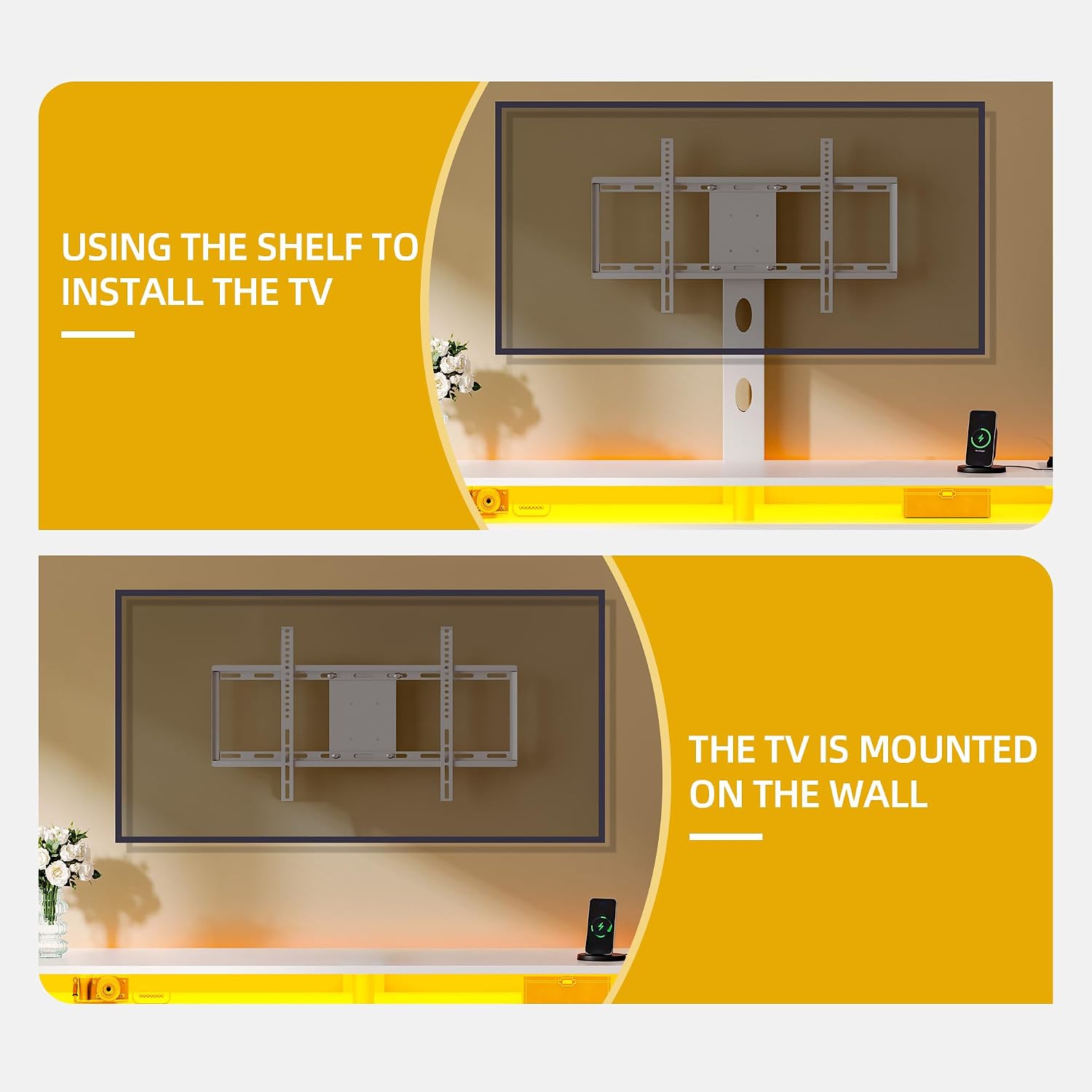 DWVO White TV Stand for 75/70/65 inch TV with Mount & Power Outlet, Modern LED TV Stands for Living Room, Entertainment Center with Storage, Television Stand, Gaming Media Stand