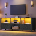YITAHOME 70 Inch Farmhouse TV Stand with LED Lighting, Fits TVs up to 80 Inches, Media Console with Storage and Customizable Divider, Entertainment Center for Living Room (Black)