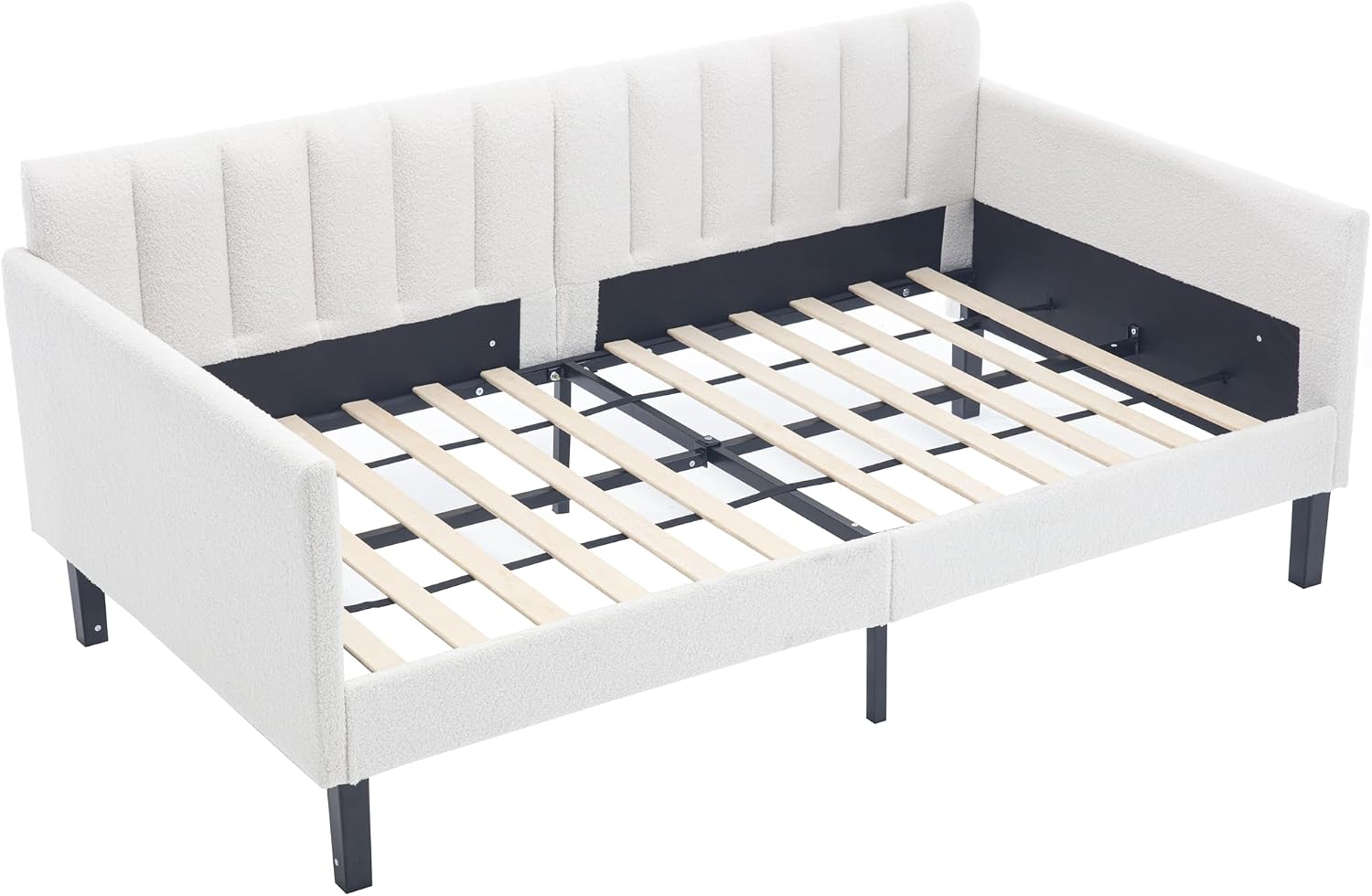 Christopher Knight Home Elena Twin Size Upholstered Daybed, Futon Sofa Bed Ribbed Tufted Backrest Lavish Modern Design, Couch Bed Frame for Bedroom Living Room Guest Room Apartment, Ivory Boucle