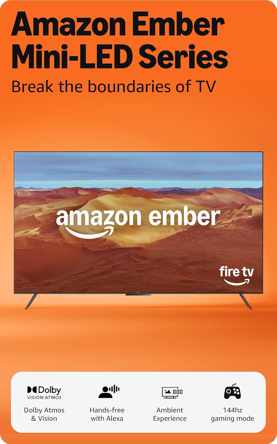 Amazon Ember 55' Mini-LED Series with Fire TV (newest model), QLED 4K UHD smart TV, Dolby Vision IQ, 144hz gaming mode, Ambient Experience, find shows faster with Alexa+