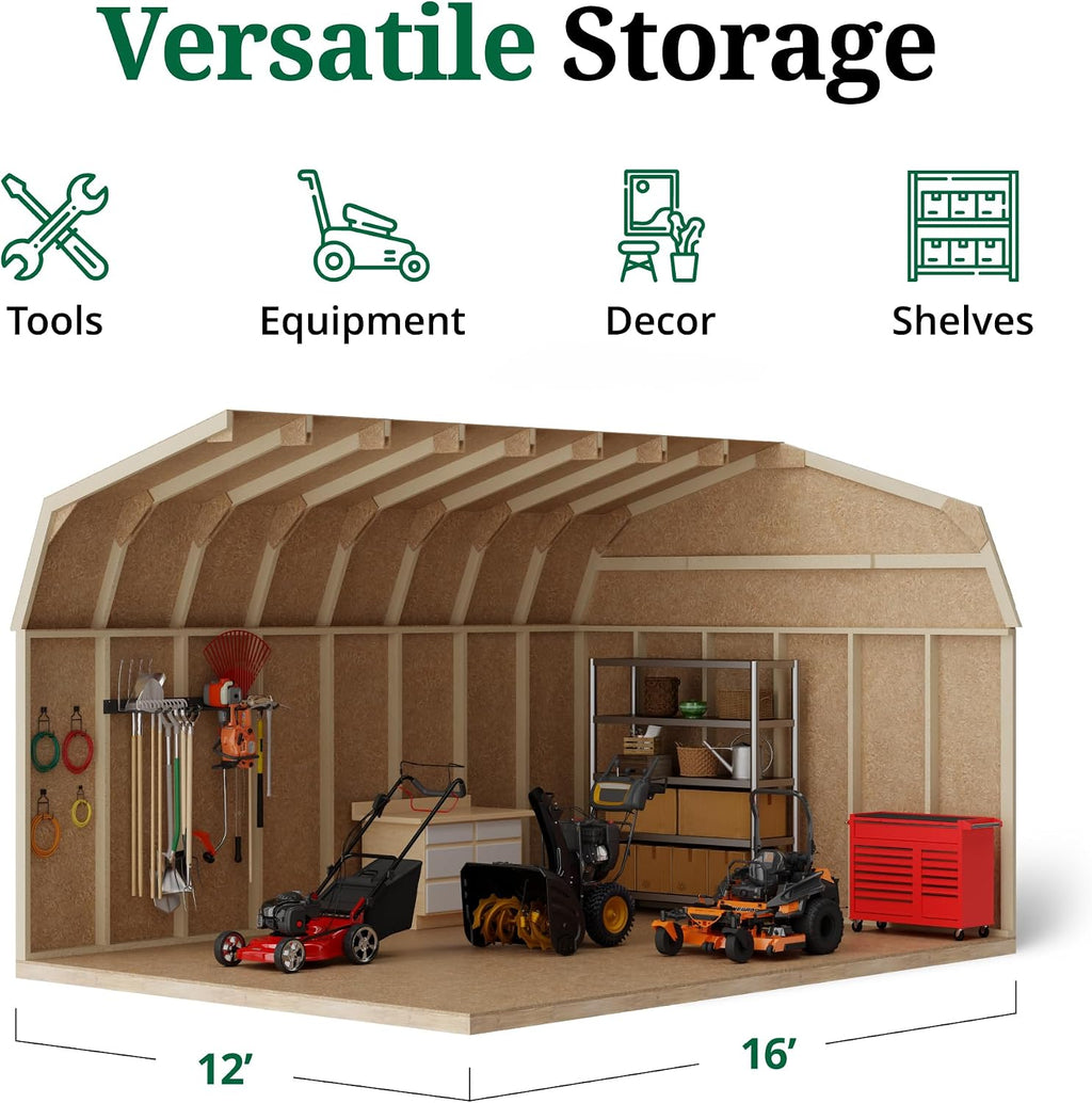 Little Cottage Co. 12x16 Value Gambrel Barn with 6 ft. Sidewalls with Floor, Outdoor Wood Storage Shed Do-It-Yourself Precut Kit
