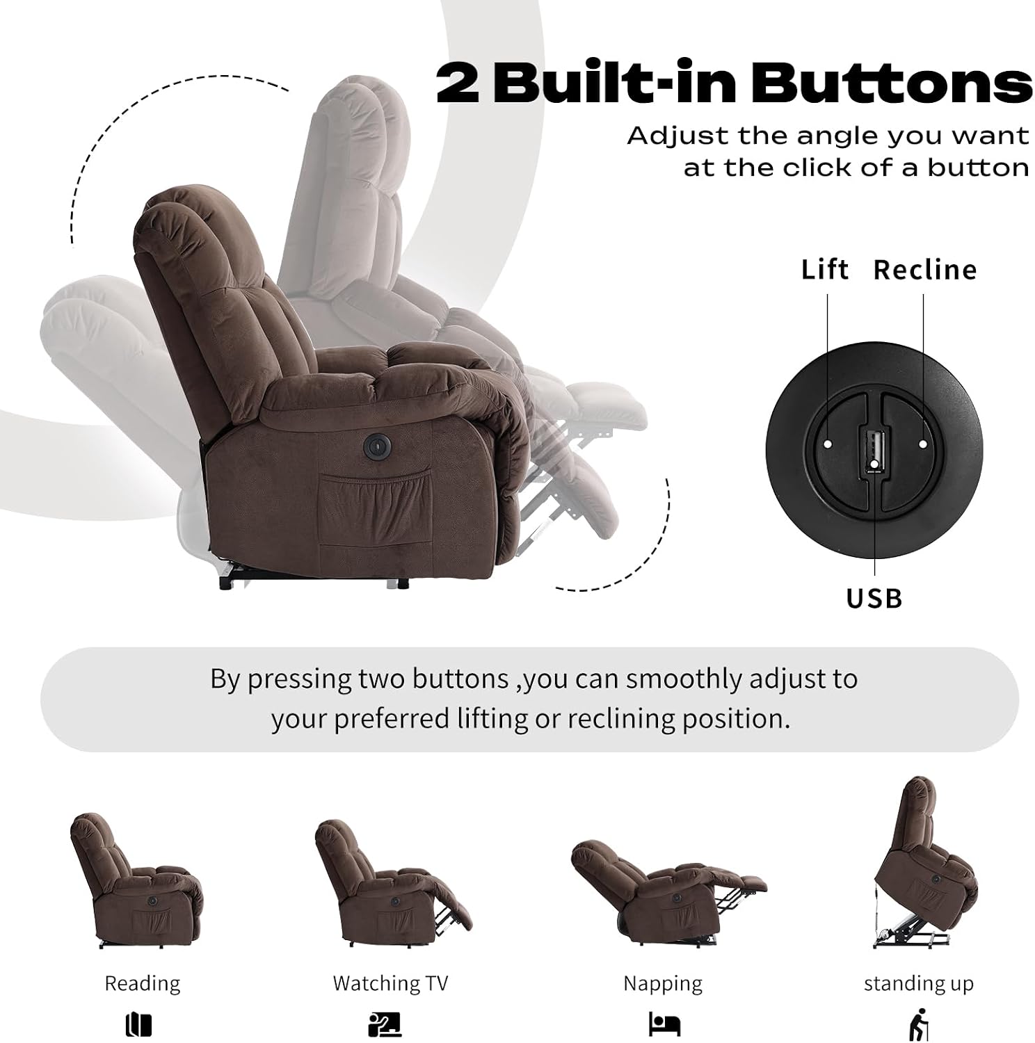 CANMOV Power Lift Electric Recliner Chair for Elderly- Heavy Duty and Safety Motion Reclining Mechanism-Antiskid Fabric Sofa for Living Room, Chocolate