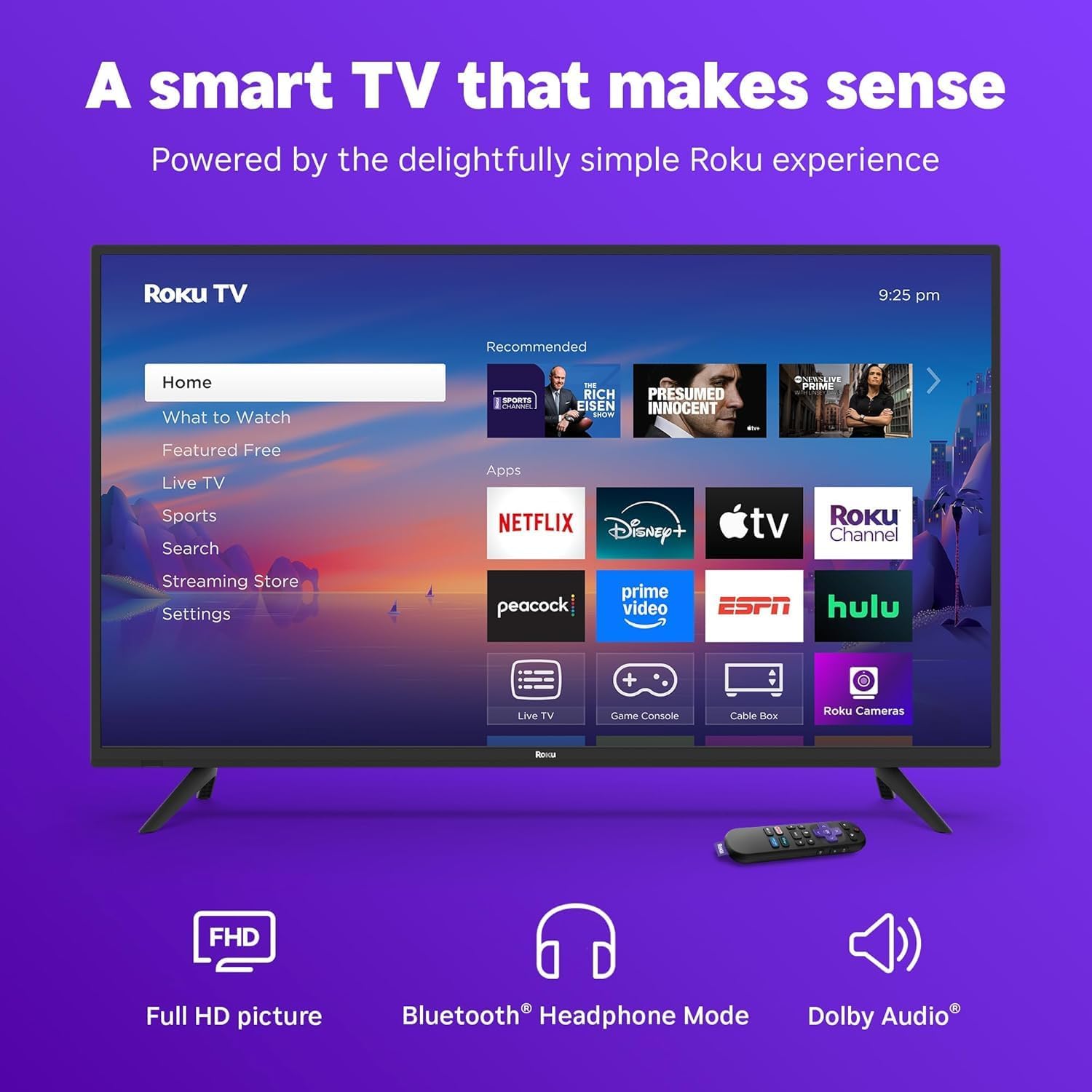 Roku 40-Inch Select Series Full HD Smart TV Bundle – 1080p LED Display, Dolby Audio, Compatible with Alexa, Voice Remote, Bluetooth Mode, w/AUX HDMI Cable, CPS 1-Year Protection Plan + Streaming kit