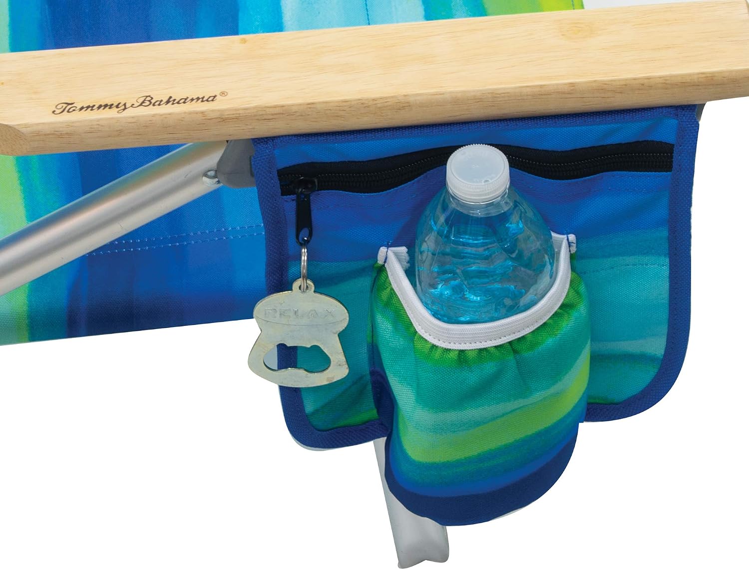 Tommy Bahama 2-Pack 5-Position Classic Lay Flat Backpack Beach Chair with Cooler and Cup Holder, Portable Folding Beach Chair for Tanning, Blue/Green