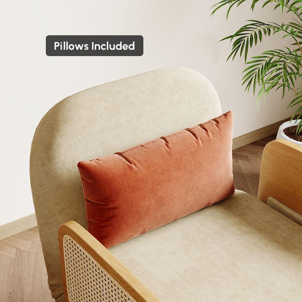 homary 28' Linen Sleeper Sofa Bed, Convertible 2-Seater Loveseat Futon with Adjustable Backrest & Tray, Small Space Living Room/Guest Room Furniture (Beige-Linen, Single)