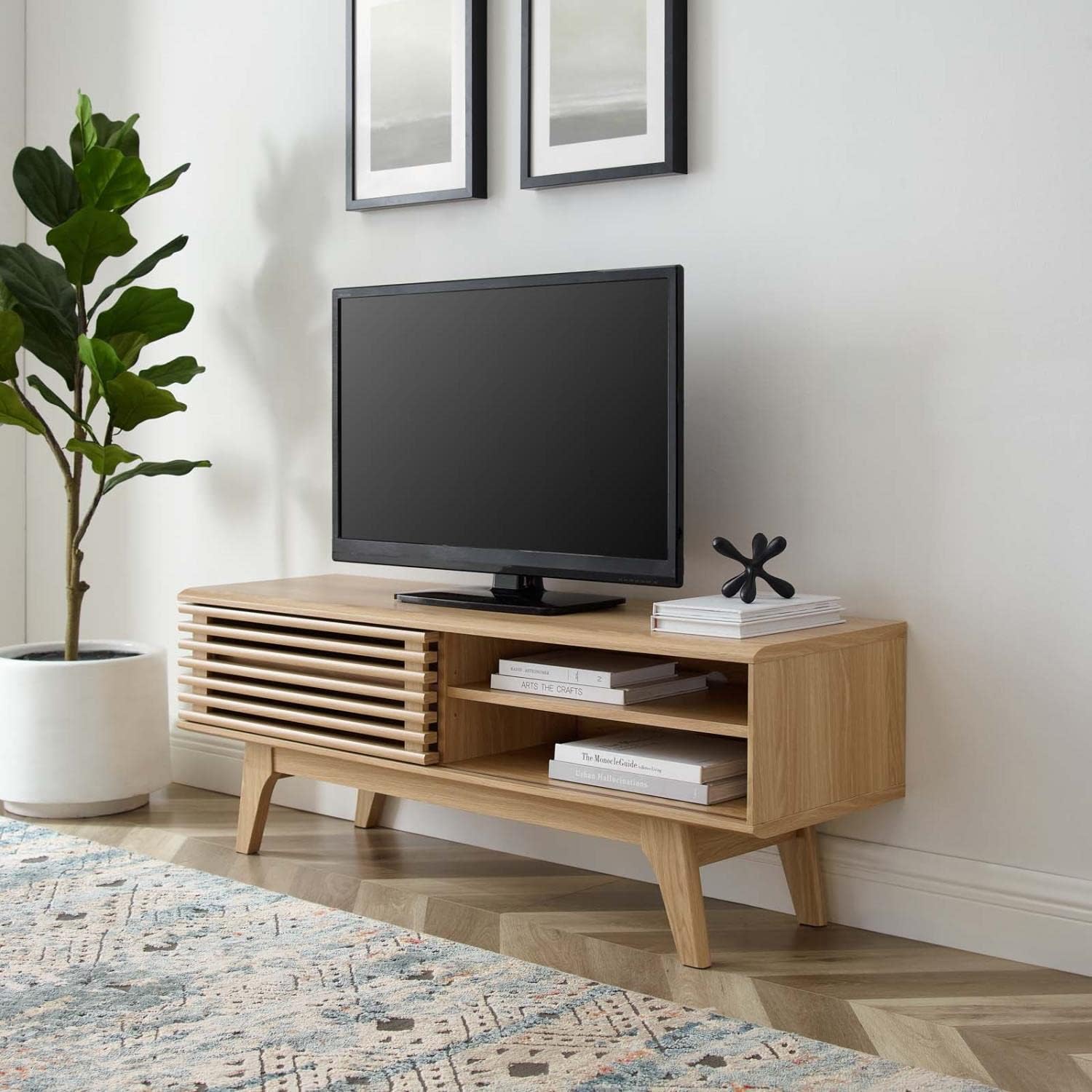 Modway Render Mid-Century Modern Low Profile 48 Inch TV Stand in Oak, 48'