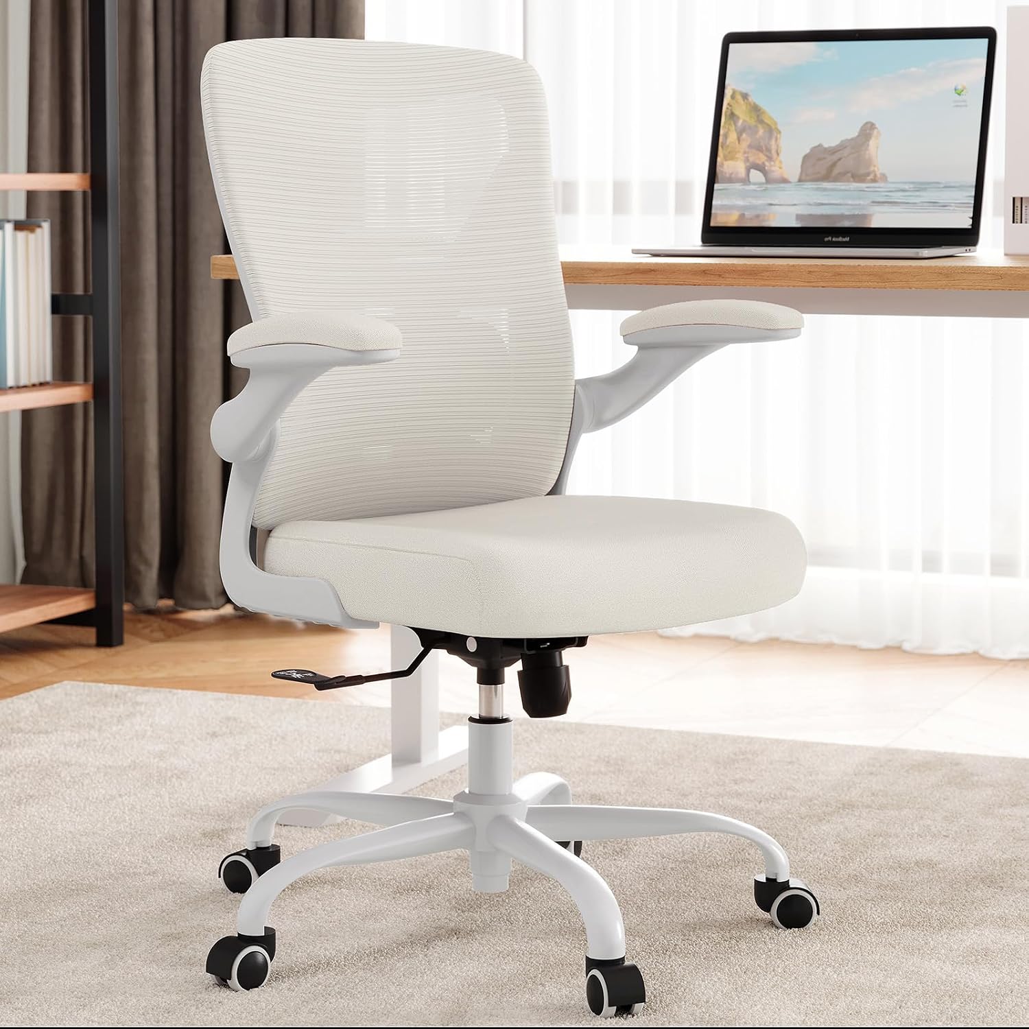 White Office Chair for Big and Tall People - 400lbs Wide Seat Computer Desk Chair Gaming Ergonomic High Back Cushion Lumbar Support with Comfy Mesh Swivel Rolling Home Task Chair