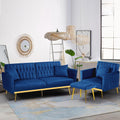 2 Pieces Velvet Futon Sofa Set with Adjustable Backrests and Armrests, 70' Convertible Sofa Bed & Tufted Accent Chair with Ottoman for Living Room, Blue