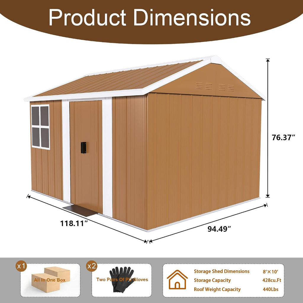 KEIKI 10FT x 8FT Heavy-Duty Metal Storage Shed, Outdoor Storage Shed with Window, Weatherproof Outdoor Garden Shed for Garden, Backyard, Patio, Lawn (Floor Not Included)