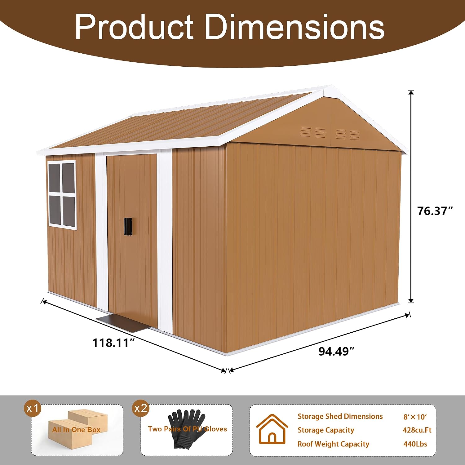 KEIKI 10FT x 8FT Heavy-Duty Metal Storage Shed, Outdoor Storage Shed with Window, Weatherproof Outdoor Garden Shed for Garden, Backyard, Patio, Lawn (Floor Not Included)