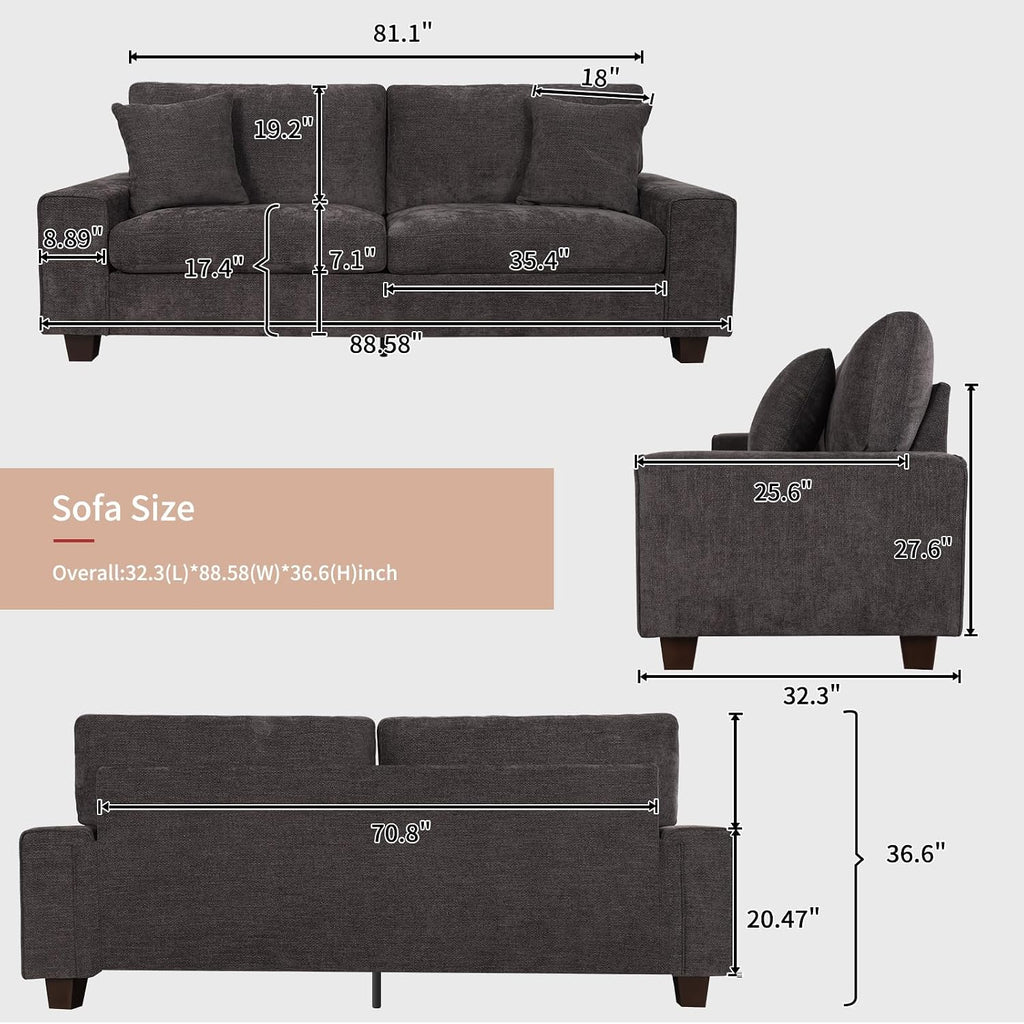 DOPEDIO Modern Loveseat Sofa for Living Room,Chenille Recliner, Removable Cover, Pocket Spring Cushions, Solid Wood Frame, Easy Assembly for Small Spaces (88.58inch，Dark Grey)