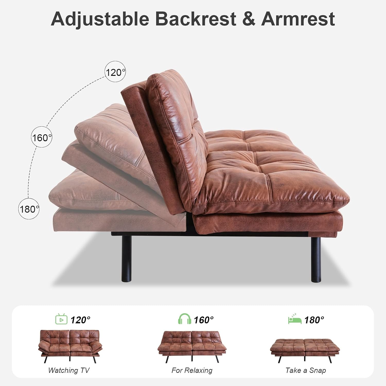 MUUEGM Futon Sofa Bed Convertible Couch Sofa Bed Memory Foam Sofa Sleeper Cushion with Adjustable Armrest&Backrest Full Size Lounge Couch for Office Apartment Living Room