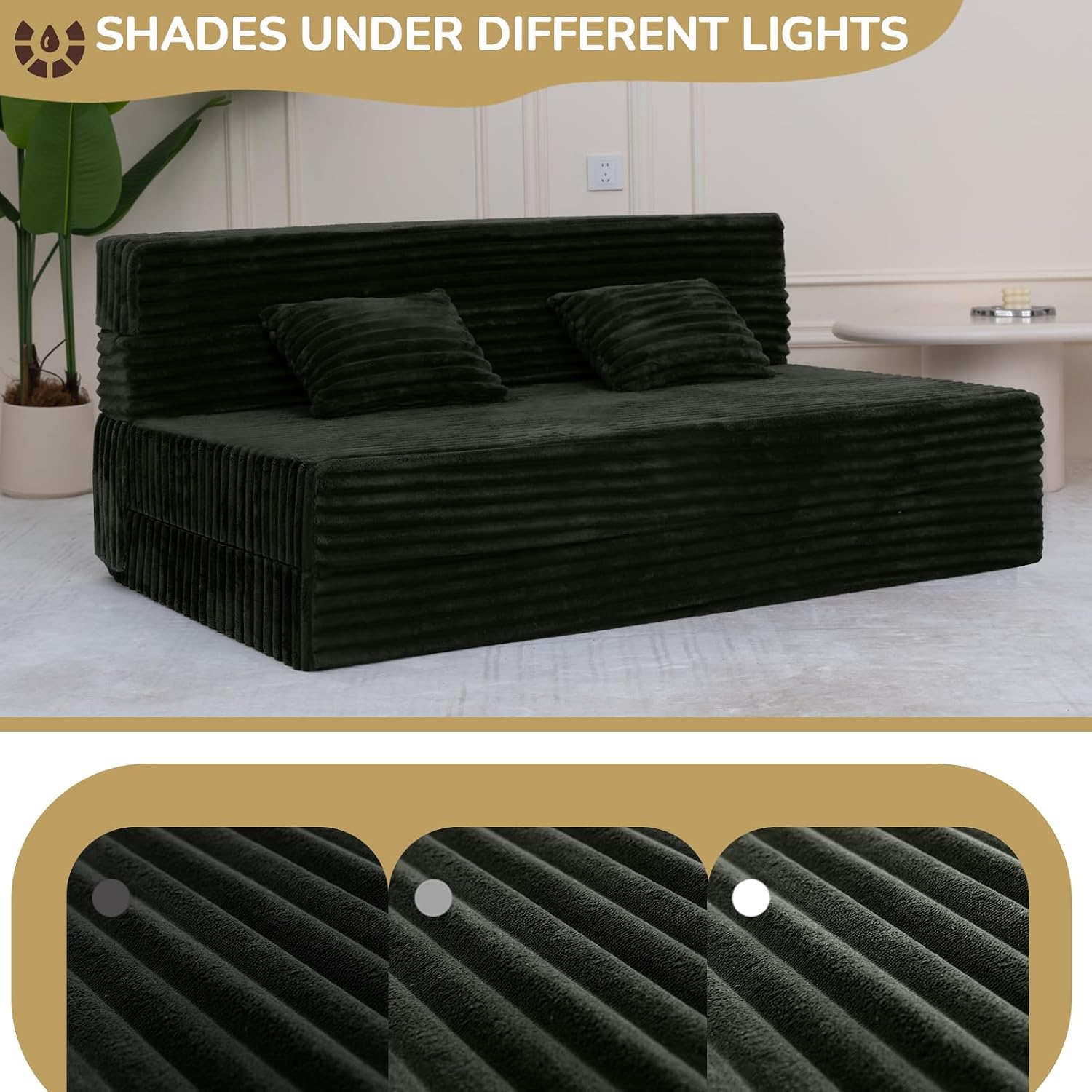 Fvkind Folding Sofa Bed Queen Size, Convertible Sleeper Chair Loveseat with Pillow, Futon Chair Sofa Bed, Fold Out Floor Couch, Foldable Mattress for Living Bedroom Guest Room Dorm, Charcoal Moss Grey