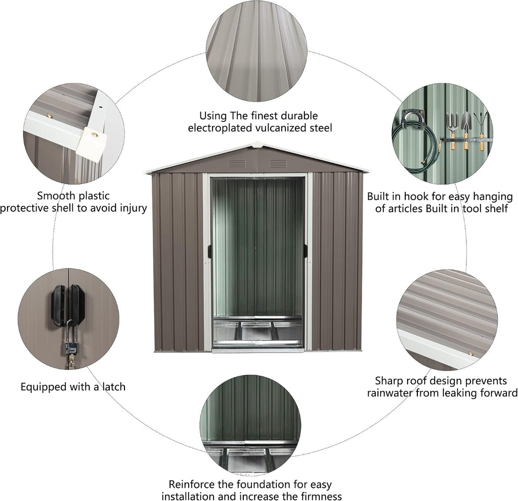 KEIKI 6x5 FT Outdoor Metal Storage Shed with Peaked Roof,Vents and Lockable Door for Garden Yard