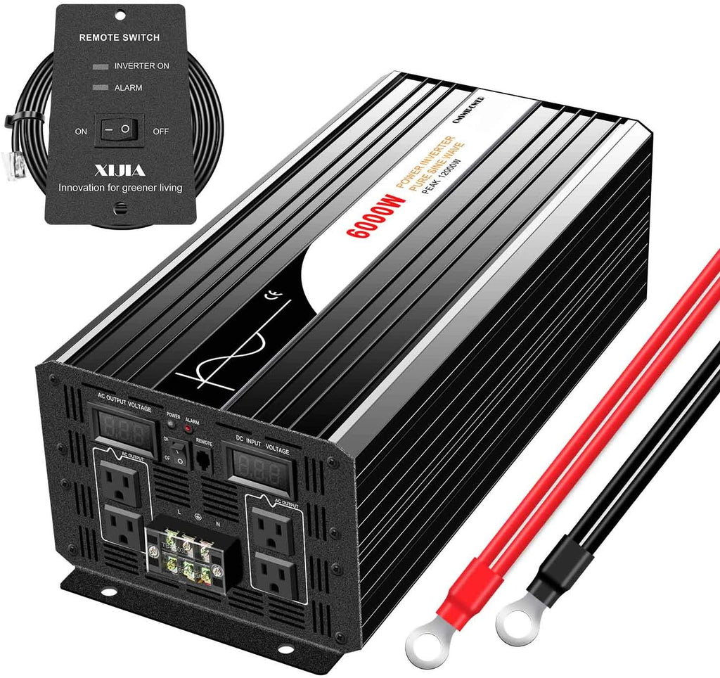 Xijia 6000W Pure Sine Wave Power Inverter dc 24V to 110v ac Converter 60HZ Solar Converter for Home rv Use car (DC24V (Range 20V-30V) 6000W)