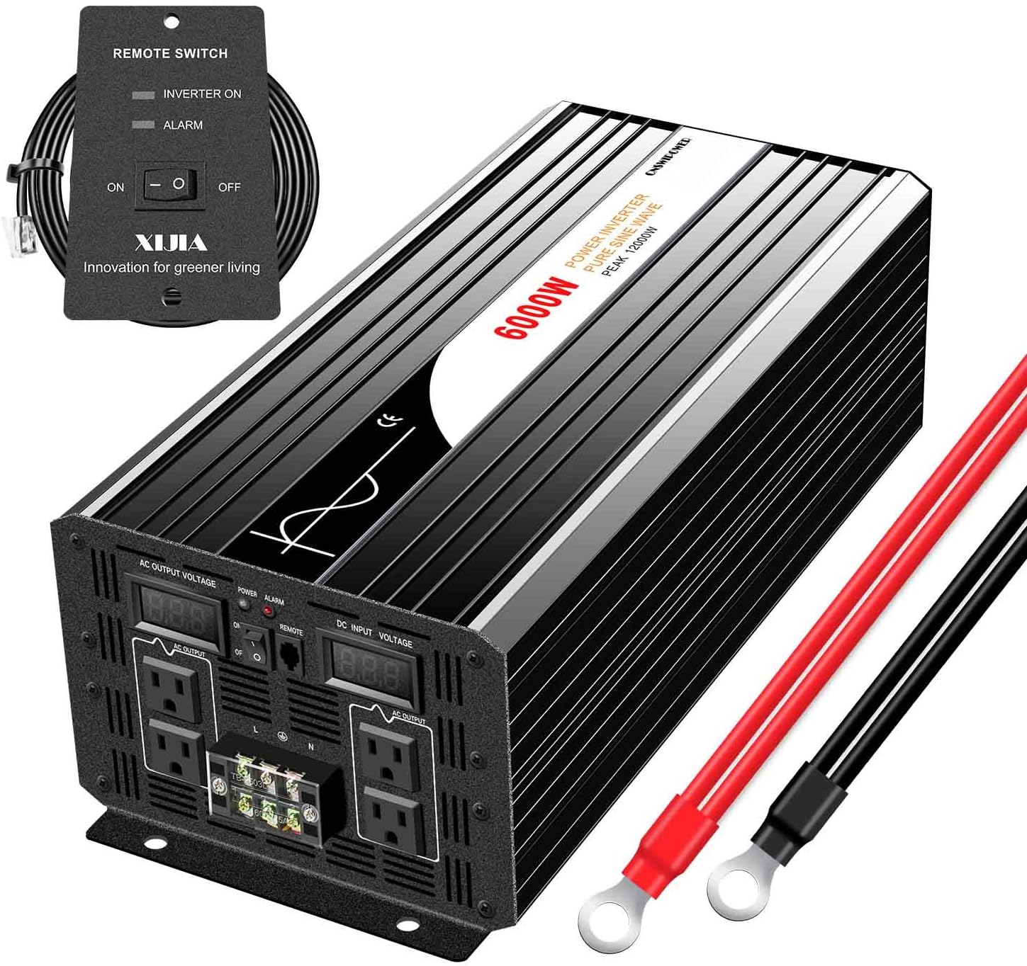 Xijia 6000W Pure Sine Wave Power Inverter dc 24V to 110v ac Converter 60HZ Solar Converter for Home rv Use car (DC24V (Range 20V-30V) 6000W)