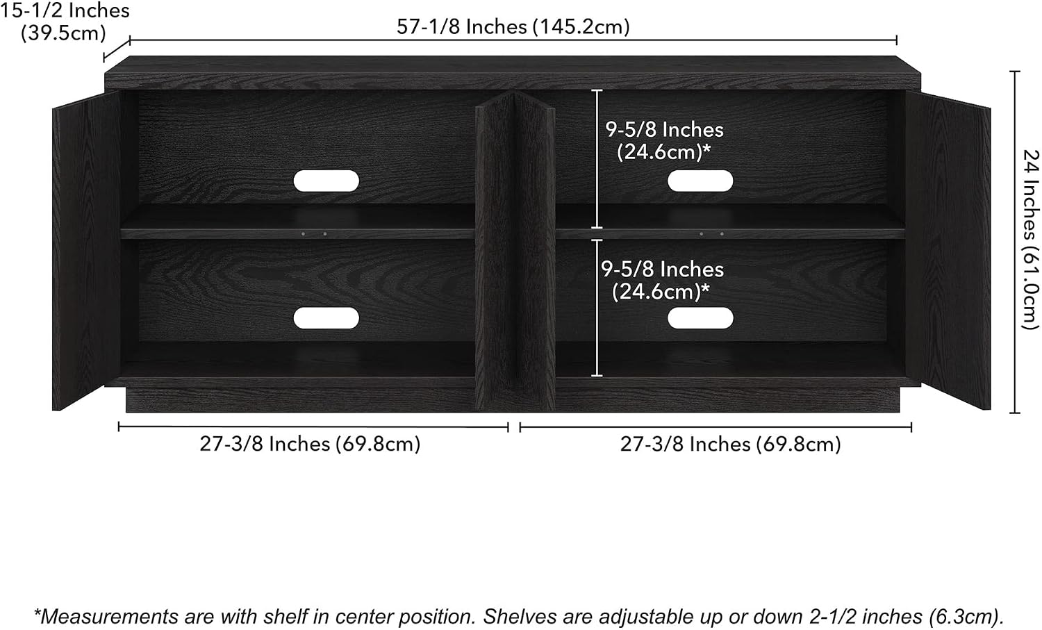 Henn&Hart Hanson, 57' Rectangular TV Stand, Black Grain