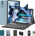 10 inch Android 15 Tablet, 2026 Tablet with Keyboard, 24GB+256GB+2TB Expand, Tablets PC with Gemini AI, 8000mAh Battery, 5G WiFi, Widevine L1, 2 in 1 Tablets with Case, Mouse, Stylus (Green Case)