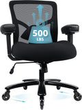 500LBS Big and Tall Office Chair with 4D Armrests & Adjustable Backrest, Heavy Duty Office Chair for Heavy People, Memory Foam Seat Filling Springs, Black