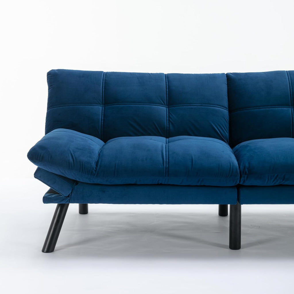 Convertible Futon Sofa Bed for Small Spaces, Modern Multi-Functional Sleeper with Adjustable Backrest, Tufted Brown Fabric Couch for Living Room, Apartment, Dorm (Navy Blue)