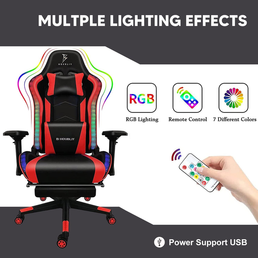 RGB Gaming Chair with Bluetooth Speakers Ergonomic Full Massage Video Game Chairs Lumbar Support 4D Armrests PU Leather Gamer Chair Recliner Chair High Back Computer Chair for Adults Teens,Blac