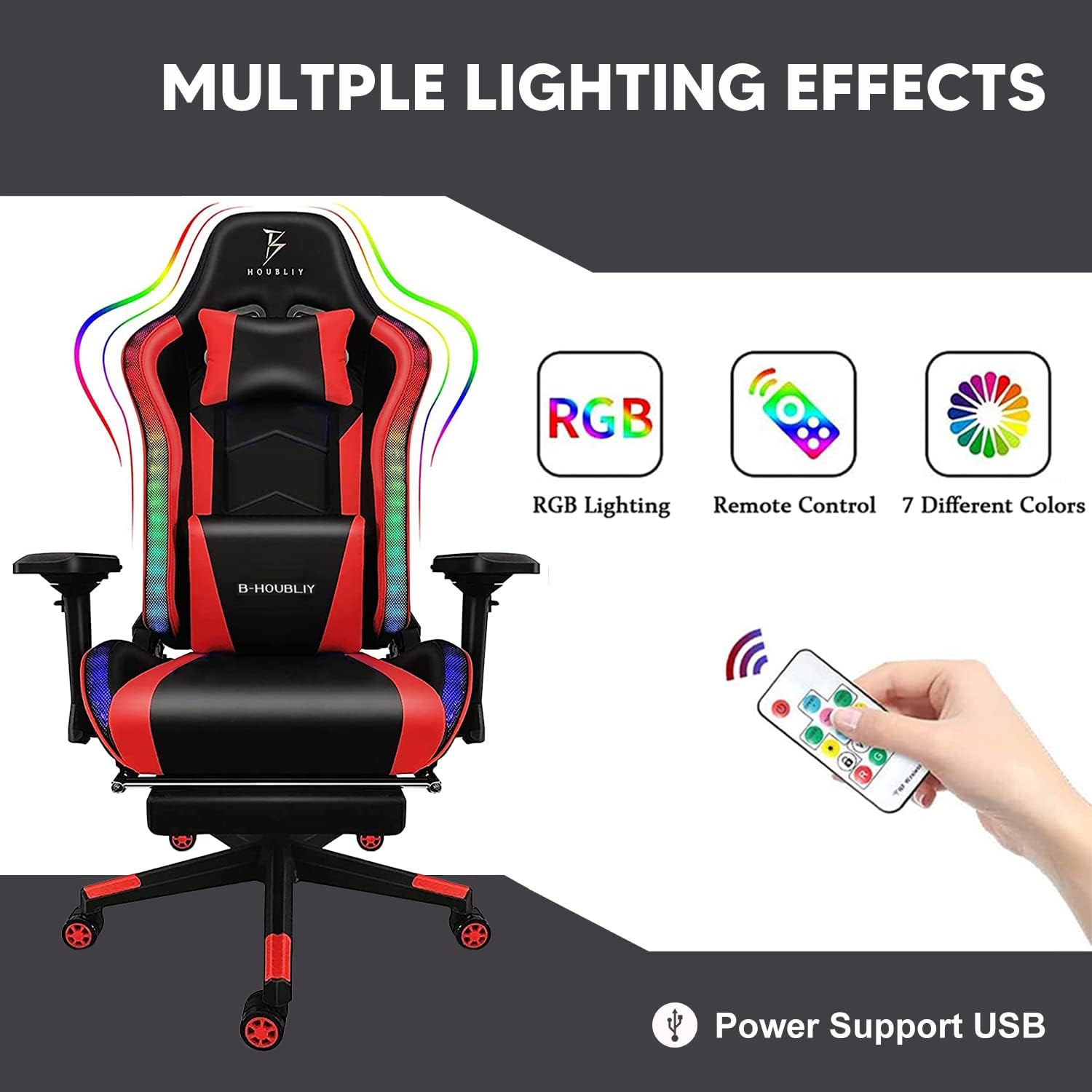 RGB Gaming Chair with Bluetooth Speakers Ergonomic Full Massage Video Game Chairs Lumbar Support 4D Armrests PU Leather Gamer Chair Recliner Chair High Back Computer Chair for Adults Teens,Blac
