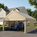 12x20 FT Heavy Duty Carport Canopy, All-Weather Vehicle Shelter with Roll-up Ventilation Windows & Removable Sidewalls, Portable Garage for SUV, Truck, Boat, Khaki
