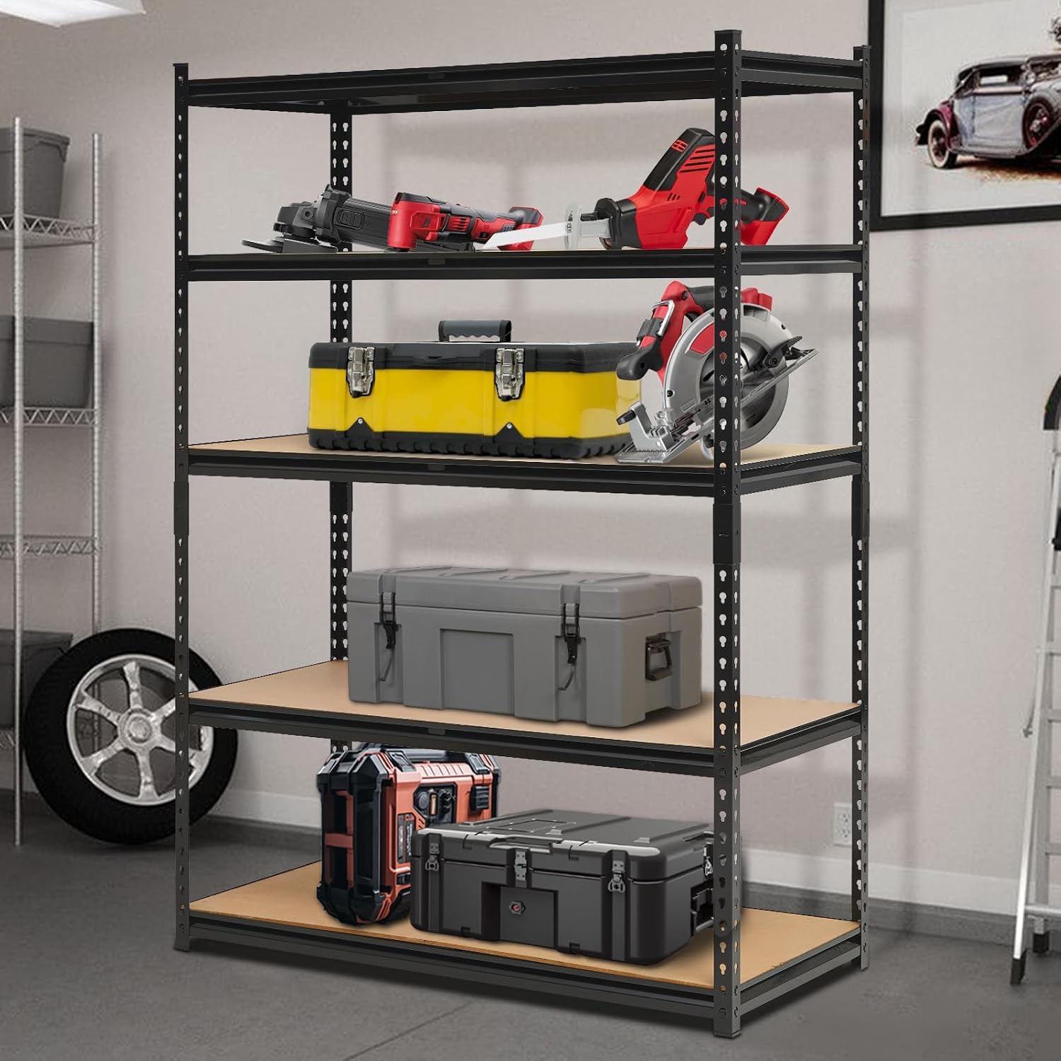 Garvee 5-Tier Garage Shelving Units,48 x 24 x 72 Inch Metal Heavy Duty Adjustable Storage Shelves,Loads 3000 LBS,Garage Storage Shelving, Metal Storage Utility Racks Shelf Unit