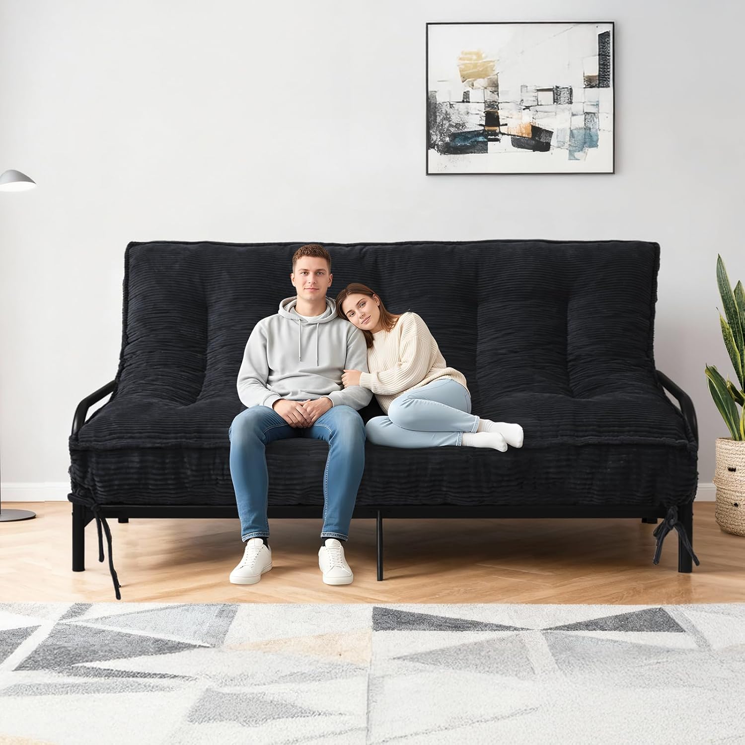 8' Futon Mattress Full Size, Futons Sofa Bed Sleeper Couch Bed, Roll Up Mattress with Shredded Foam & 2 Straps for Storage, Futon Floor Mattress for Living Room, Corduroy (Frame Not Included)