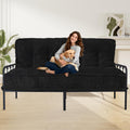 8' Futon Mattress Full Size 54' x 80', Futon Sofa Couch Bed with Twisted Rope Design Edging, Extra Thick Corded Floor Futon Mattress Sleeping Mat for Adults, Camping, Dorm, Black(Frame Not Included)