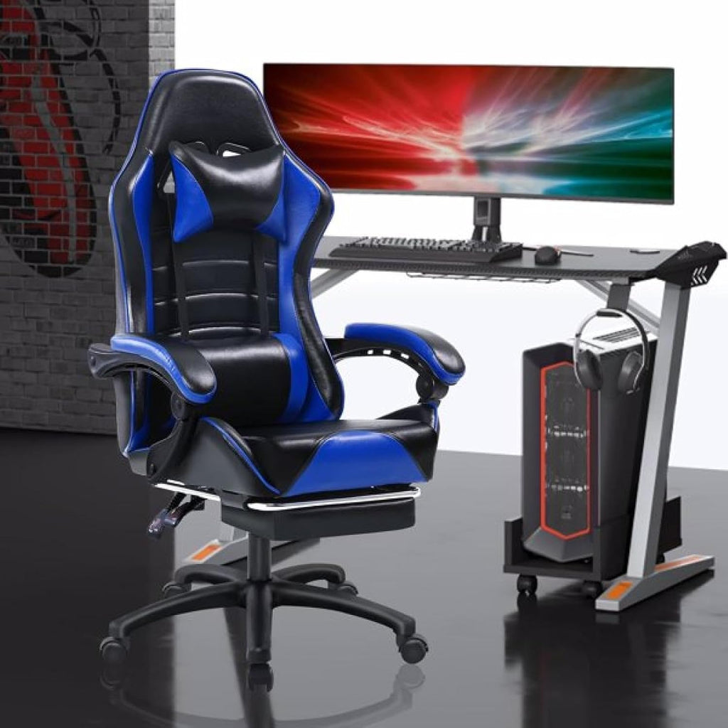 Ergonomic Gaming Chair for Adults (400 Lbs. Tall), Comfortable Computer Chair for Heavier People, Adjustable Lumbar Back Office Chair (with Footrests), Video Gaming Chair
