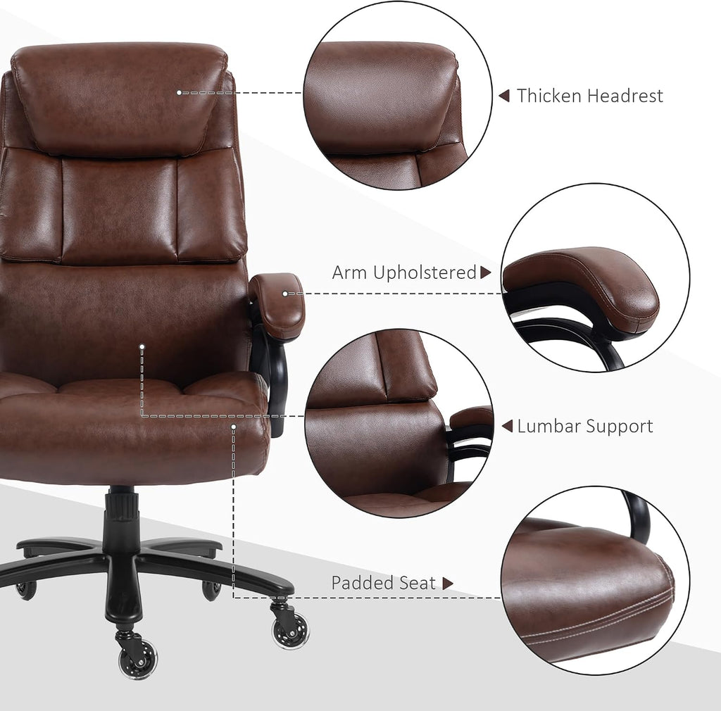 Ergonomic Office Chair for Big and Tall Adults, 400 lb Capacity Computer Gaming Desk Chairs with Swivel Rolling Wheels, Comfy Home Furniture Chairs for Bedroom,Brown