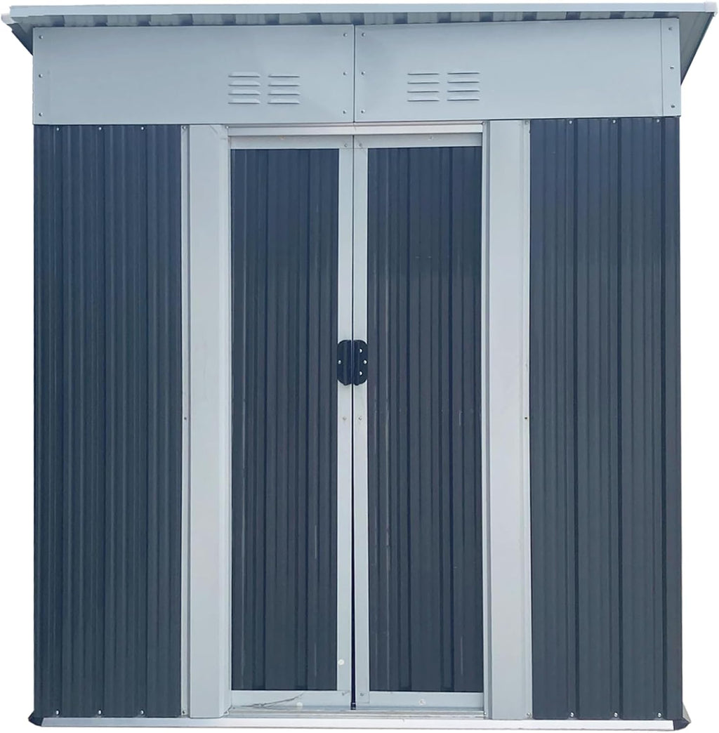 5 x 3 FT Outdoor Storage Shed, Metal Garden Shed with Aluminum Alloy Frame, Tool Shed Outdoor Storage with Lockable Sliding Doors & Vents, Small Storage House Waterproof for Backyard, Lawn, Gray