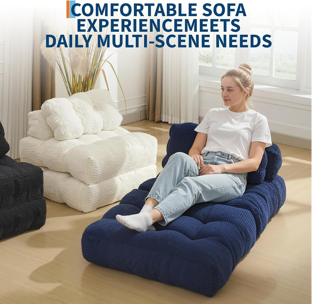 Folding Sofa Bed, 3-in-1 Convertible Sleeper Chair with Pillow, Futon Couch Bed with Back Support, Portable Fold Out Chair Bed Comfy Floor Sofa Lounge for Living Room Bedroom, Navy Blue